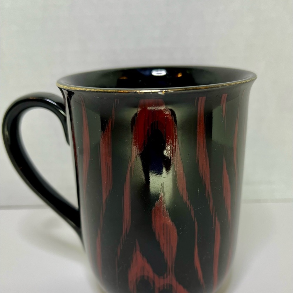 Vintage OTAGIRI Mug Design JAPAN Black Red/Orange 1980s Gold Rimmed Wood Grain
